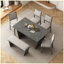 6-Piece Retro Dining Set, 1 Rectangular Table with 4 Upholstered Chairs and 1 Bench-1639635395