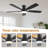 54 Inch Ceiling Fans With Led Light and Remote/App Control, Flush Mount, Dimmable Light, Modern Black Ceiling Fan for Livingroom, Indoor/Covered Outdoor Use-117583318-117583320