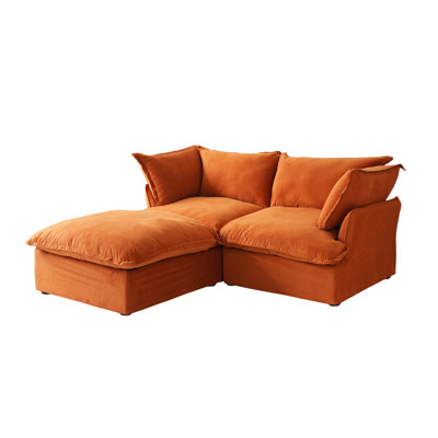 3-Piece Upholstered Modern Corduroy Fabric Loveseat Sofa With Ottoman