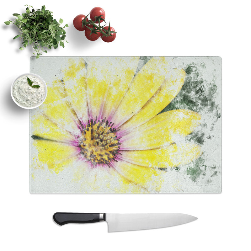 Tempered Glass Gerbera Flower Watercolour Chopping Board, 20 cm x 28.5 cm
