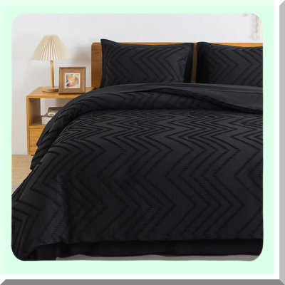 Luxury Black Queen Size 7-Piece Comforter Set - Tufted Bed in a Bag with Sheets, Pillowcases, Shams - Complete Bedding Set for Queen Bed