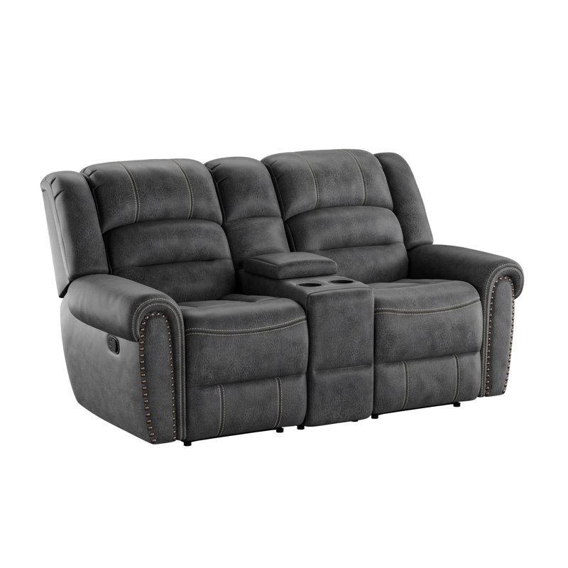 Modern Reclining Console Loveseat with Built-In Storage and Cup Holders