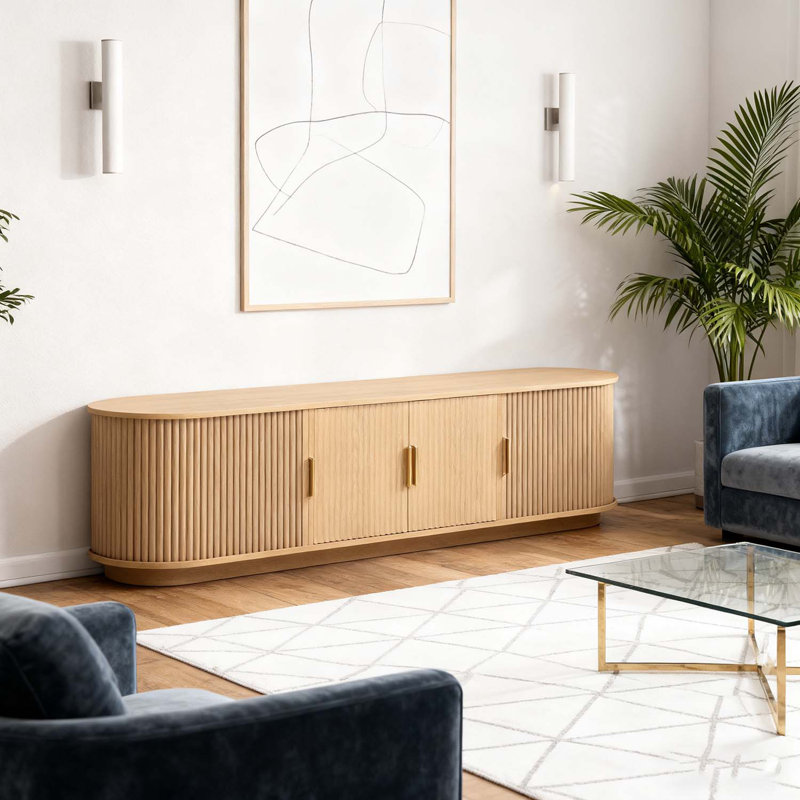 Fluted Media Console Table With Adjustable Storage, Natural