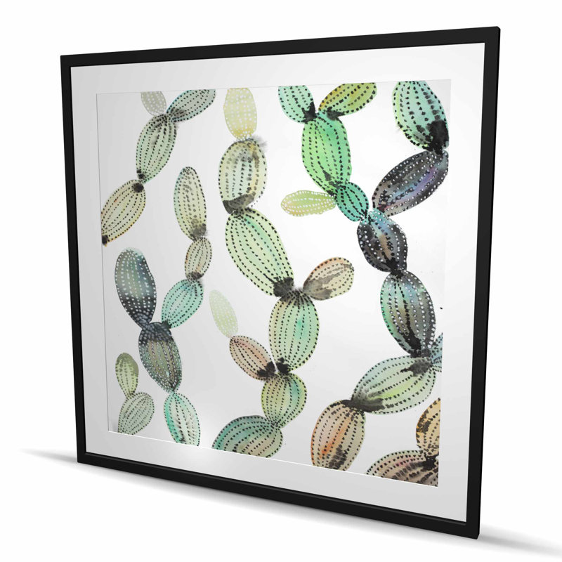 Cactus Pattern - Cactus Green Framed Matted Print for Decor