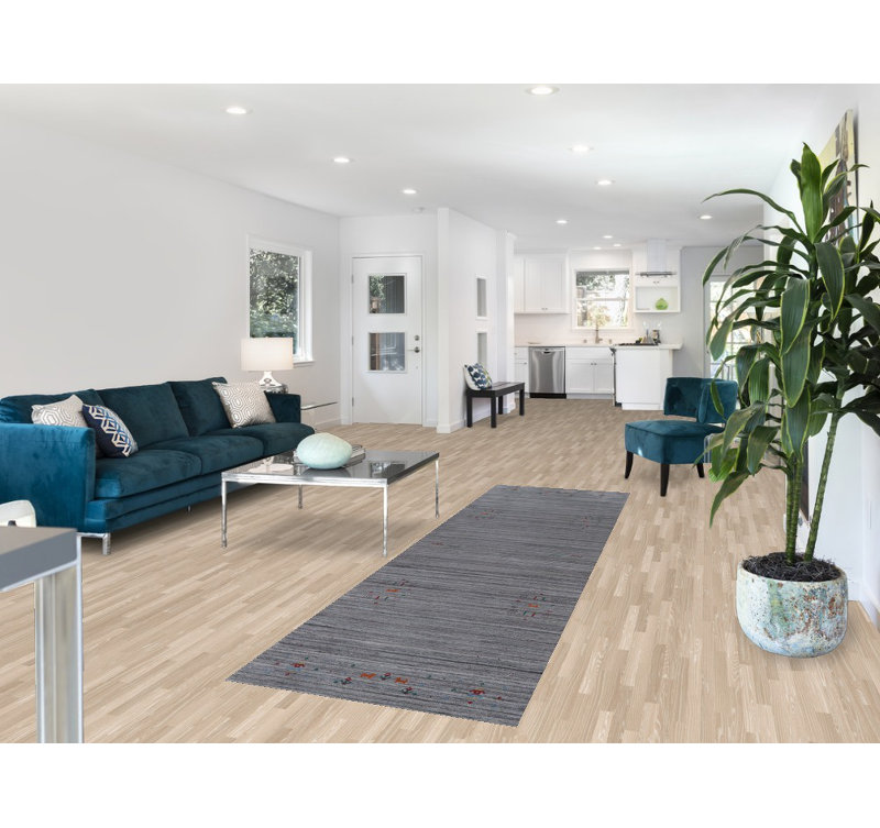 Tapis de couloir oriental gris en laine de style Gabbeh 3 x 10