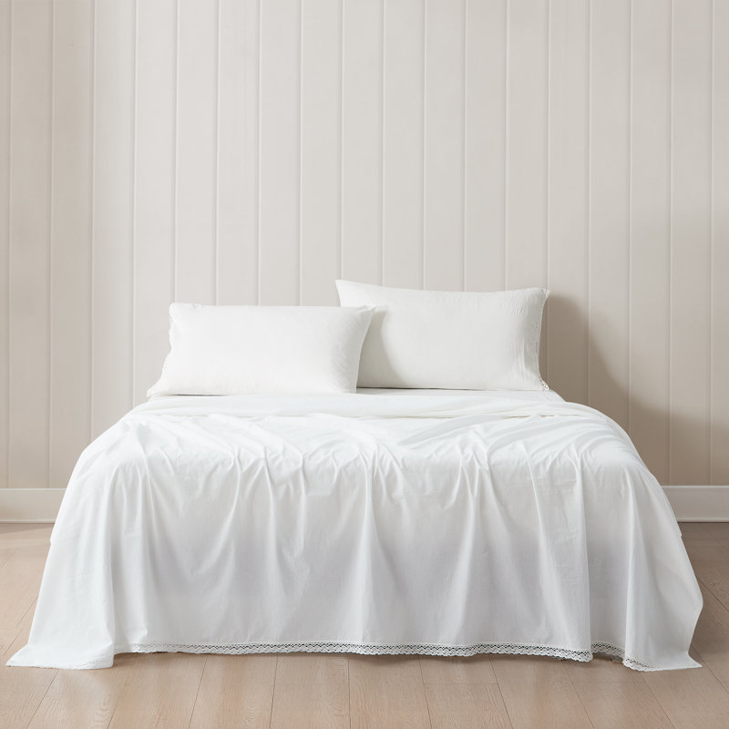 Ensemble de draps en coton blanc Evelyn, Ensemble de draps pour grand lit
