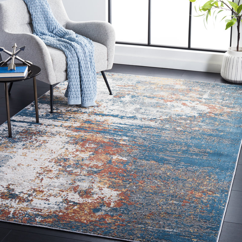Tapis Kulig 210 ivoire / bleu rouille, Rectangle 8 pi x 10 pi
