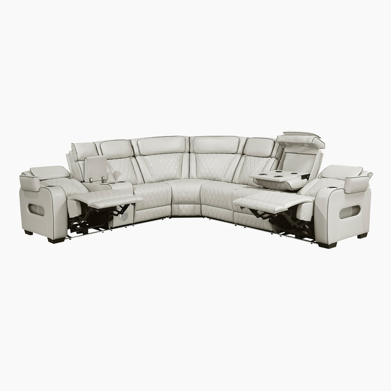 Canapé modulaire en cuir synthétique moderne et contemporain de 3 pièces avec console rabattable Annitra, Similicuir taupe