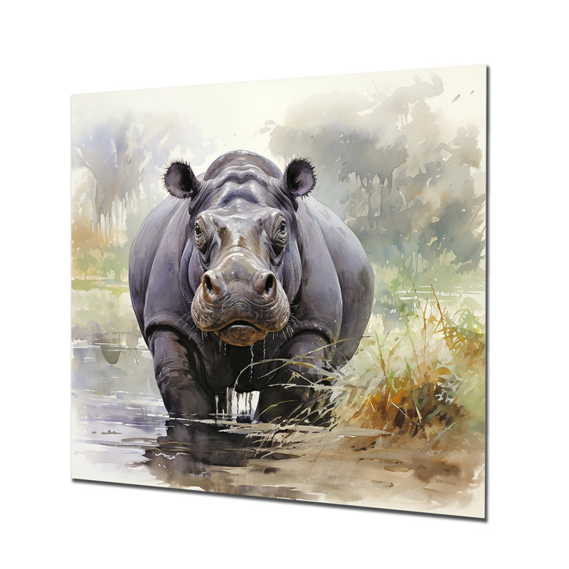 Gris serein Hippo majestueux - art mural hippopotame, H 16 po x l 16 po