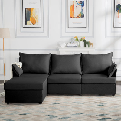 Ebern Designs 93.7" Sectional Sofa With Ottoman, Including 2 Armrest Pillows