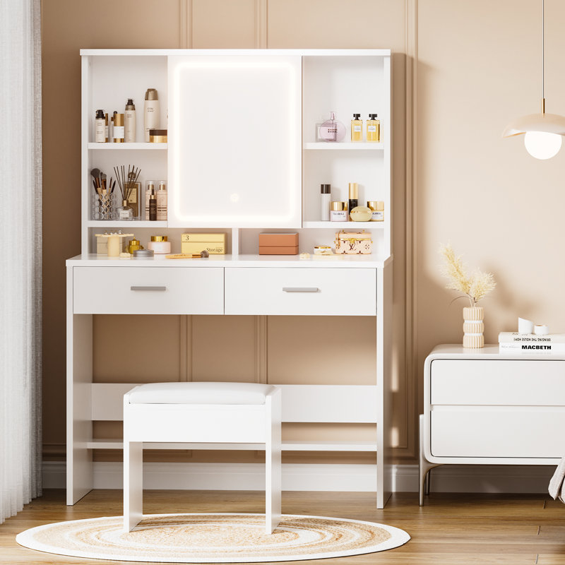 Dressing Table with Mirror, White