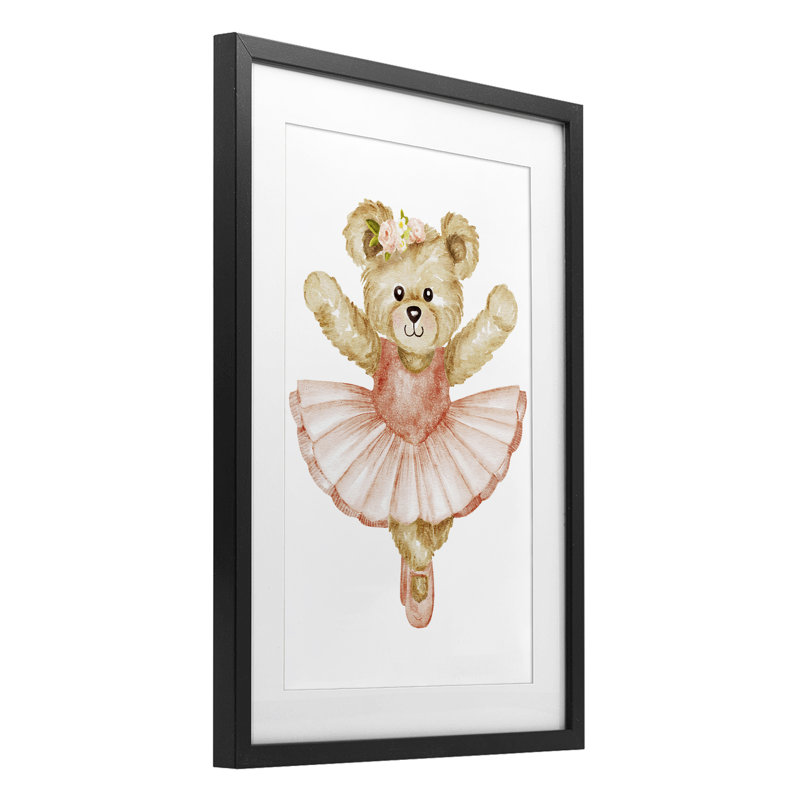 Teddy Bear Ballet Tutu, reproduction encadrée sous verre, design par Amy Hall, H 23 po x l 17 po, Cadre noir minuit