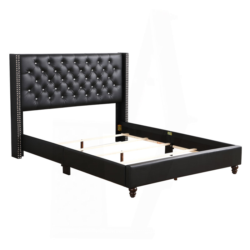 Elegant Black Upholstered Queen Bed
