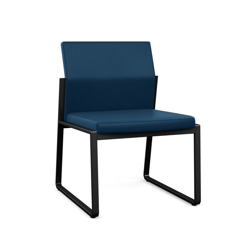 Chaise d'invité sans accoudoirs Gansett, Noir, Vinyle bleu Patriot Plus Imperial