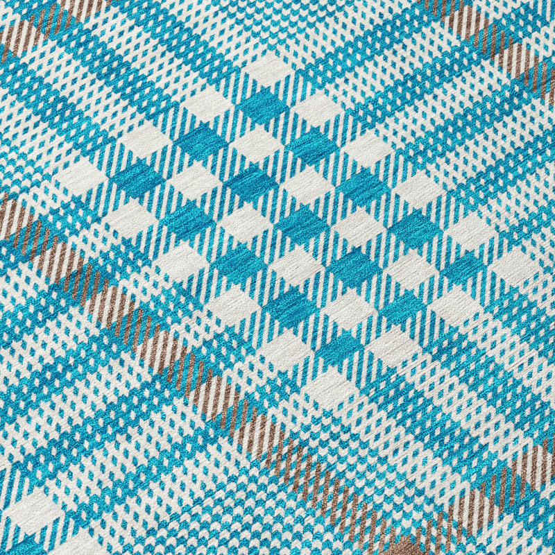 Teal and White Synthetic Washable Rectangular Rug