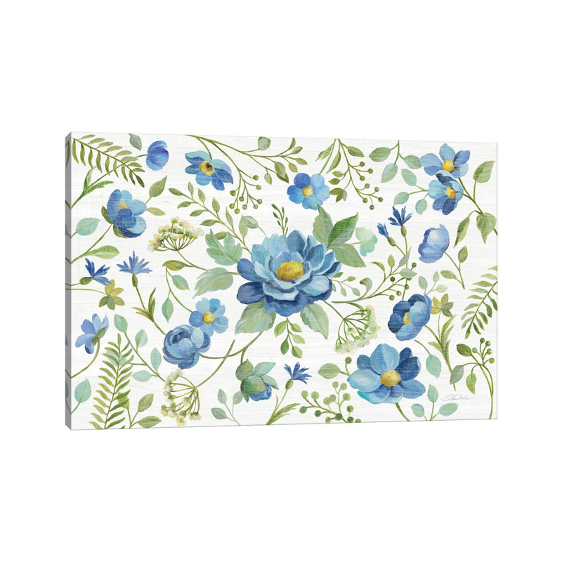 «Botanical Blue I» par Silvia Vassileva - impression d'art graphique, Pas de tapis, Toile tendue