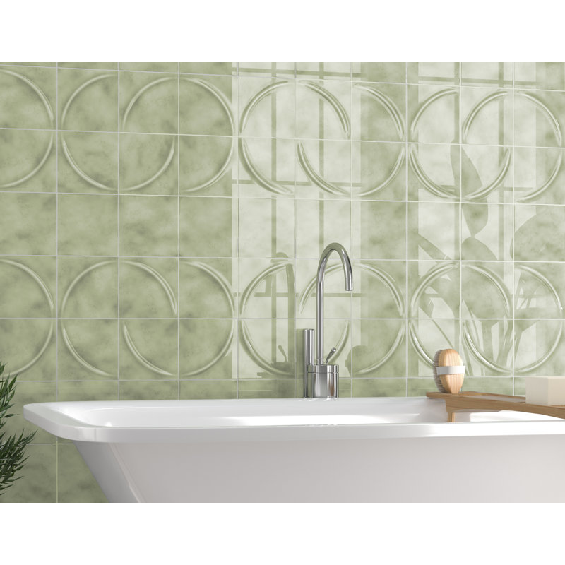 14.7 x 14.7 cm Beveled Porcelain Tile, Green