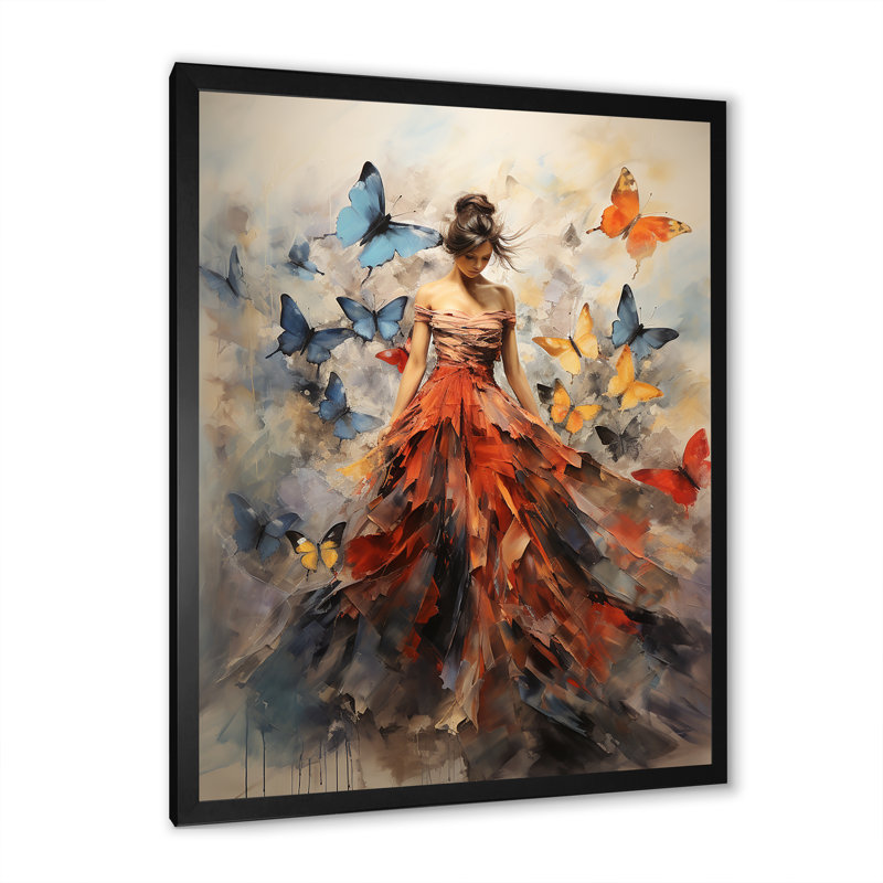 Papillon et femme dansant I - art mural papillon, Cadre photo unique, H 44 po x l 34 po, Noir