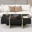 Table basse 47,2 "X 31,4" avec 2 tiroirs, placage noir ultrabrillant, pieds dorés, salon contemporain minimaliste 47,2 "31,4" et décoration de meubles-819003182-819003153