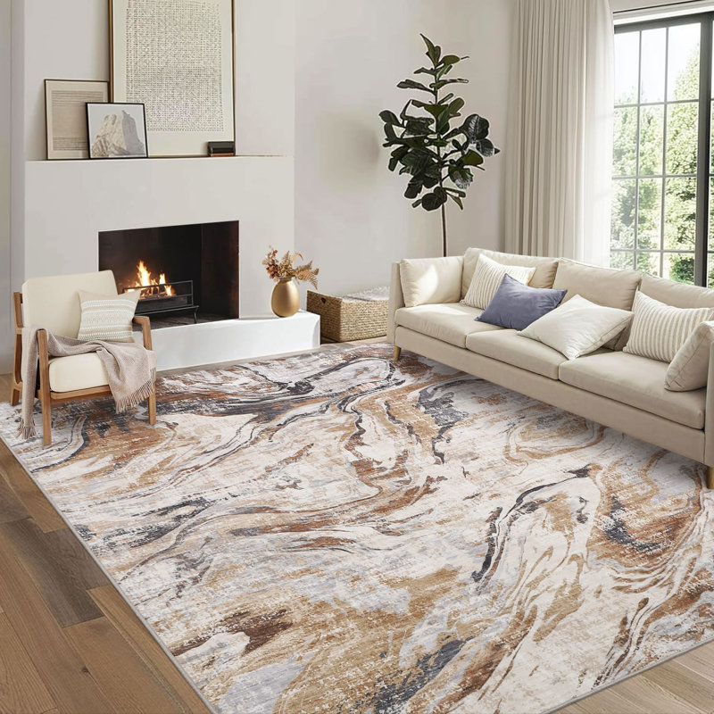 Rectangle Ikat Area Rug, Brown, 120*170cm