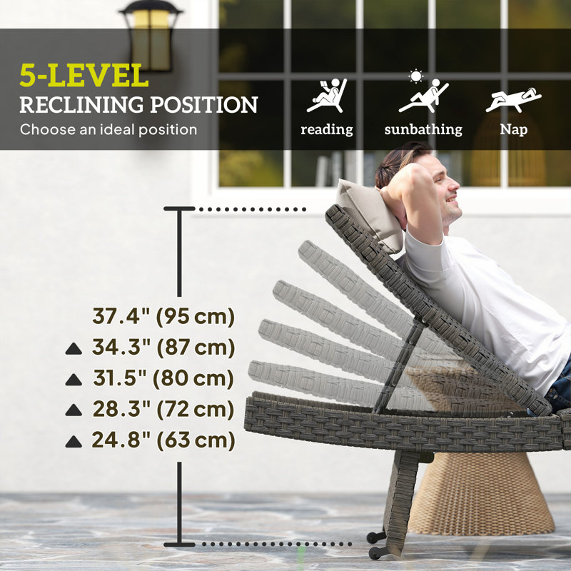 Chaise longue pliable avec dossier réglable à 5 niveaux, brun, Brun