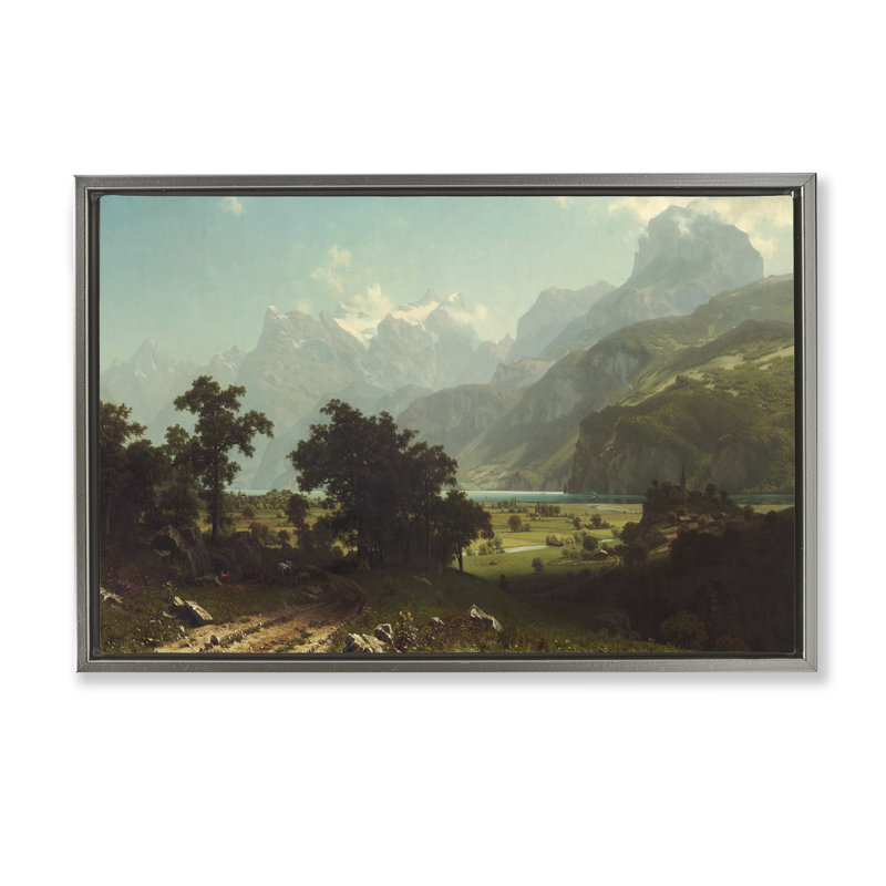 Toile flottante classique encadrée brune du lac des Quatre-Cantons par one1000paintings, Gris, H 21 po x l 31 po