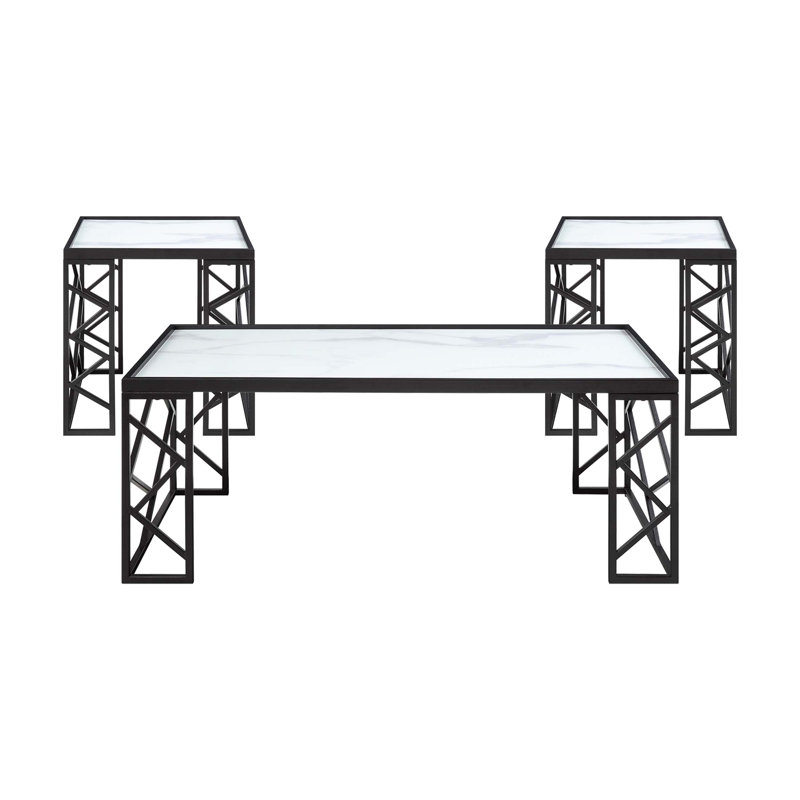 Ensemble de 3 tables d'appoint élégantes avec plateau en verre trempé et structure en métal pour les salons modernes