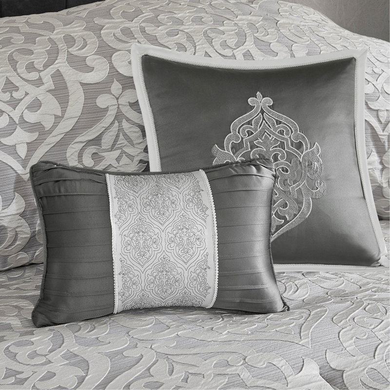 Ensemble d'édredon 8 pièces jacquard argent / argent grand, Argent argent, Édredon grand + 7 articles supplémentaires