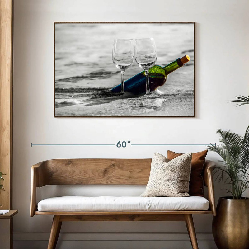 Vin à la plage, 46 po x 31 po, Cadre flottant noyer