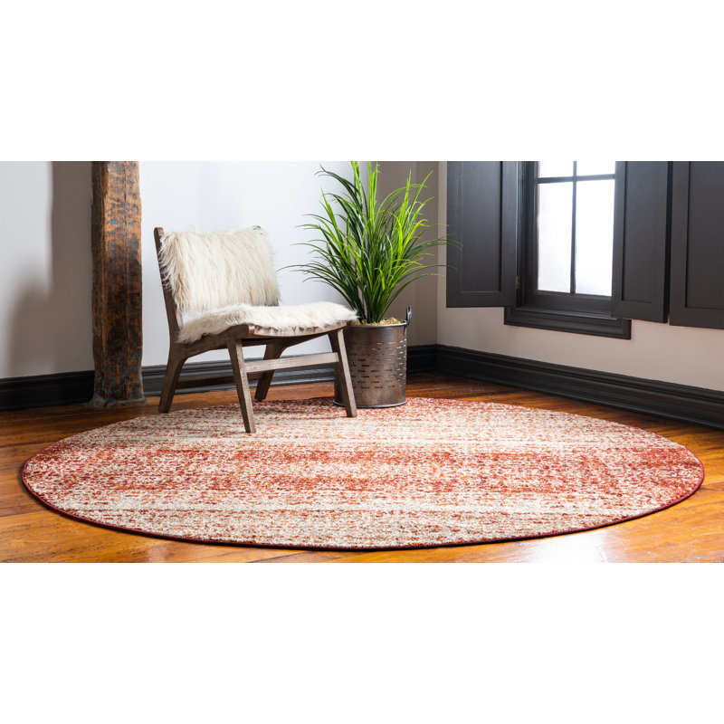 Tapis rouge / brun Handan, Rond 8 pi