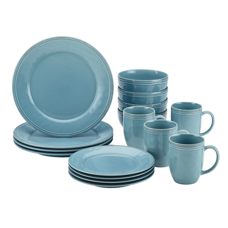 Rachael Ray Cucina Dinnerware Set, 16 Piece, Agave Blue