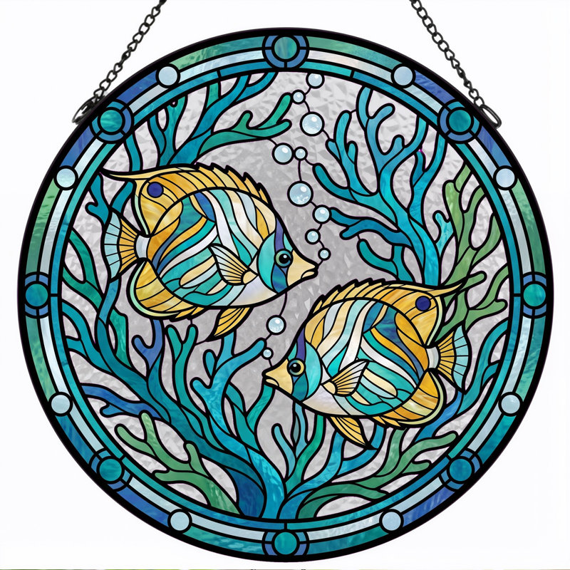 Panneau de vitrail Tropical Fish - 7,8H, H 7,8 po