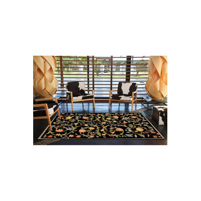 Tapis décoratif moderne à motif de feuilles noir moderne