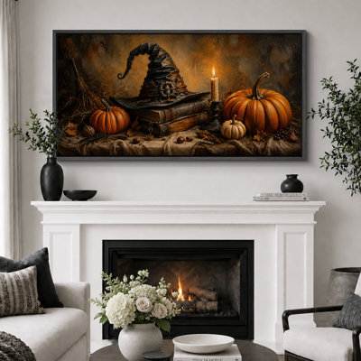 «Witch Hat», art de la nature morte citrouille, photos de vestibule, impression sur toile encadrée, 3 pièces, 24 po x 36 po x 3 pièces