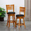 Tabouret de bar 30 po avec dossier à lattes, finition naturelle et dossier confortable en tissu gris anthracite pour un style distinctif-445377630-445377628