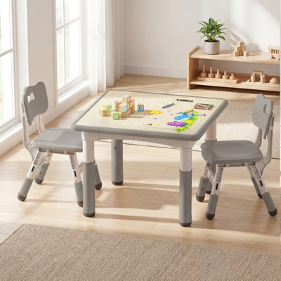 Kids Height-Adjustable Table and 2 Chairs Set with Easy-Clean Surface, Natural