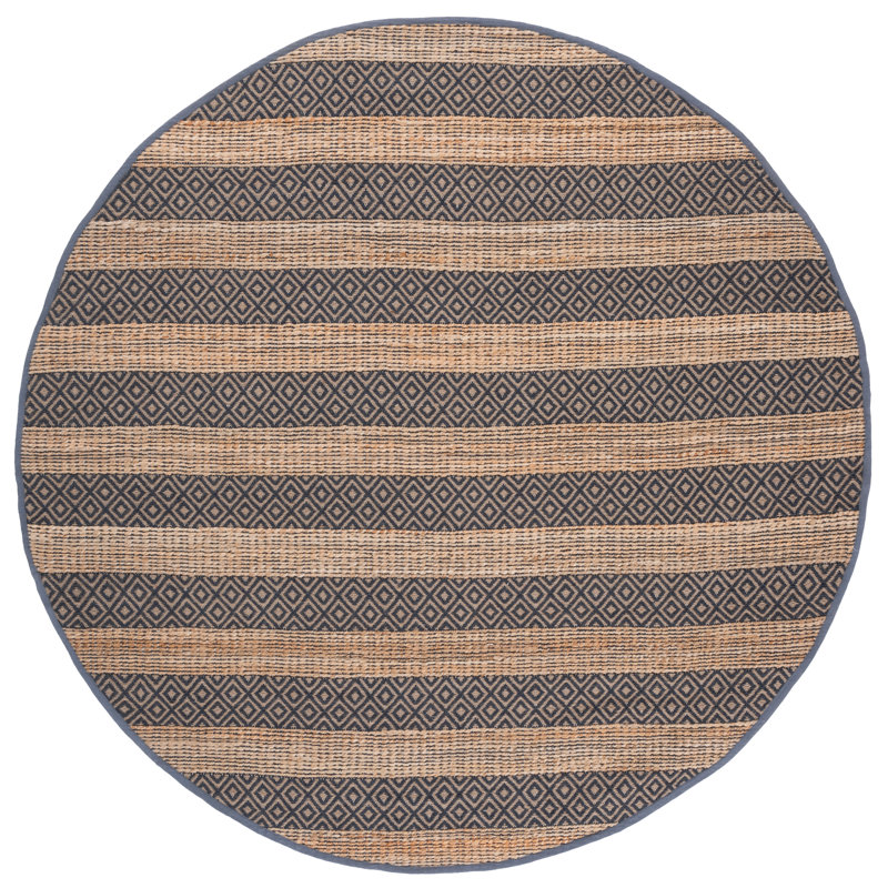 Sonny Geometric Flatweave Charcoal/Natural Area Rug, Round 7'