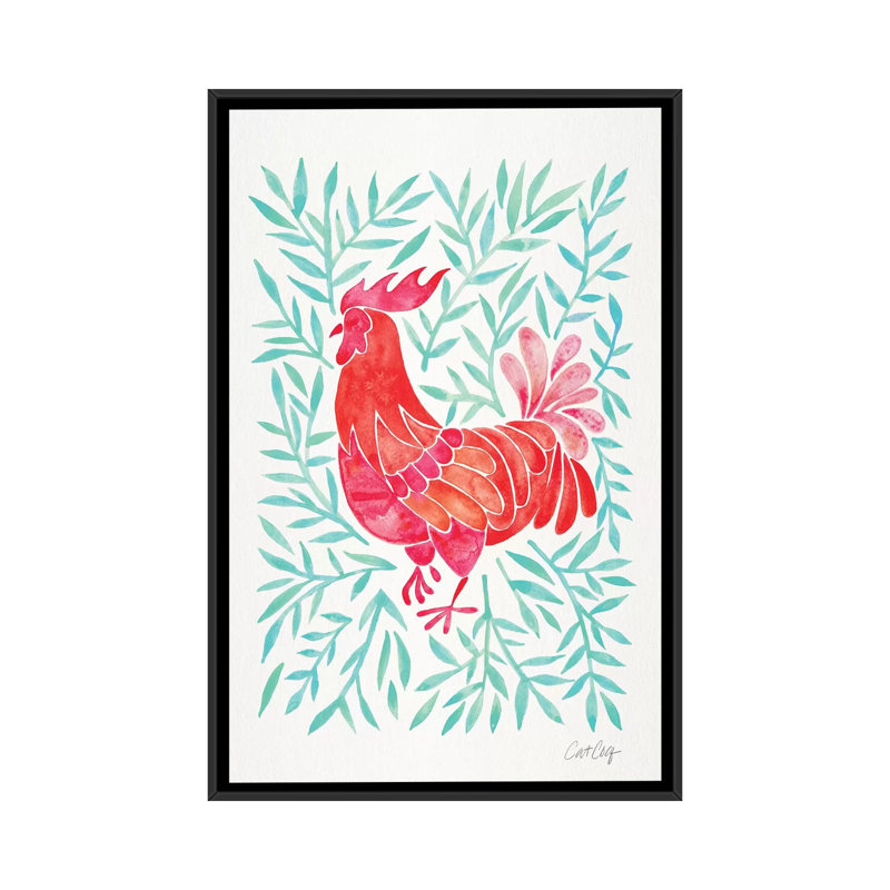 Coq par Coquillette - reproduction d'art, H 60 po x l 40po x P 1,5 po, Toile avec cadre noir, Aucun mat
