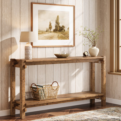 63-Inch Solid Wood Console Table with Storage, 2-tier Farmhouse  Entryway Table for Hallway