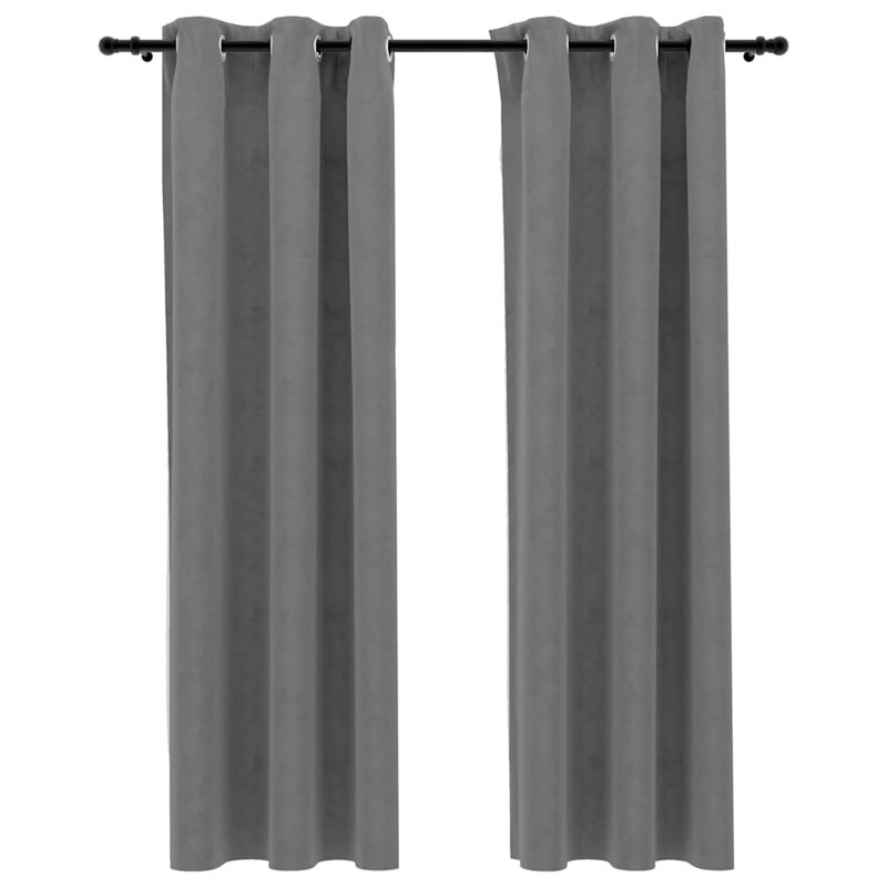 Bertello Velvet Blackout Curtains with Rings, Gray, 37" W x 63" L