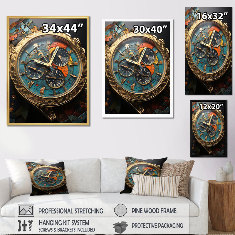 «Luxury Watch Bronze Infinity III - Watches», reproduction d'art murale, H 32 po x l 16 po x P 1 po, Cadre flottant noir