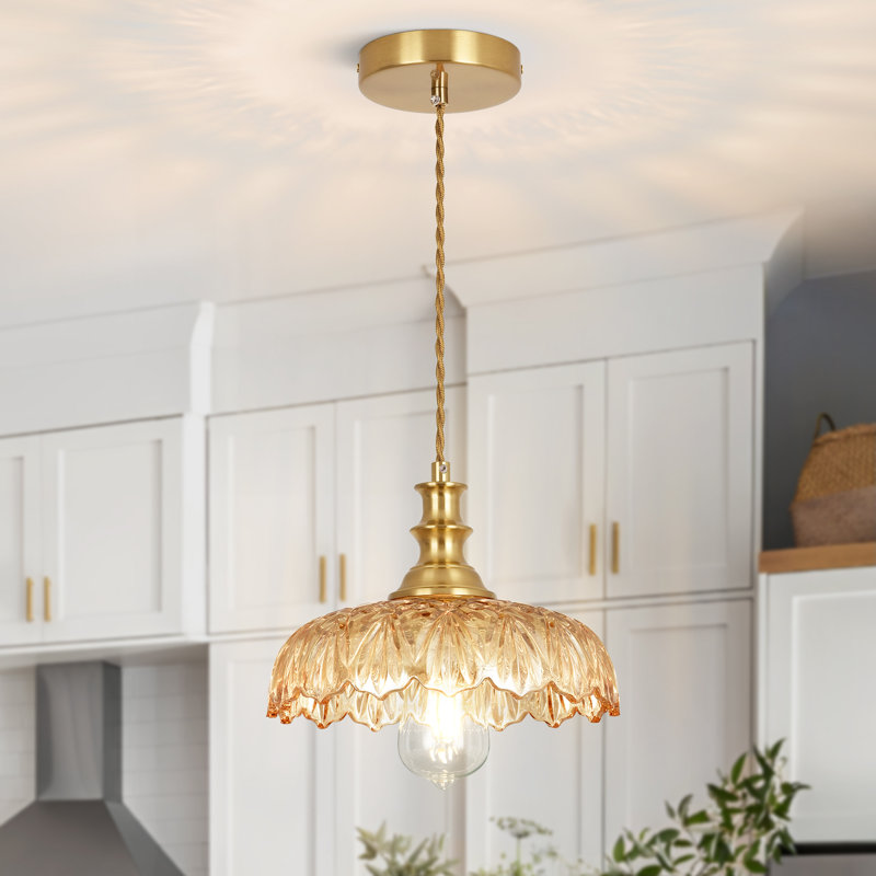  Junathean 1 - Light Pendant Light with Petal Lampshade, Amber