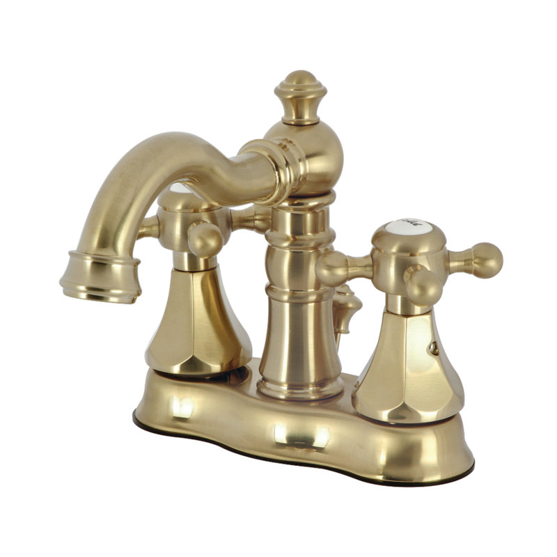 Robinet de salle de bain central à 4 poignées à 3 trous avec bonde escamotable Kingston Brass Metropolitan, Laiton brossé