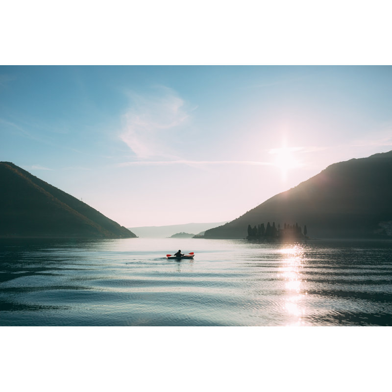 Kayaks In The Lake. Tourists Kayaking On The Bay Of Kotor, Near - Wrapped Canvas Print, 20cm H x 30cm W x 3.8cm D