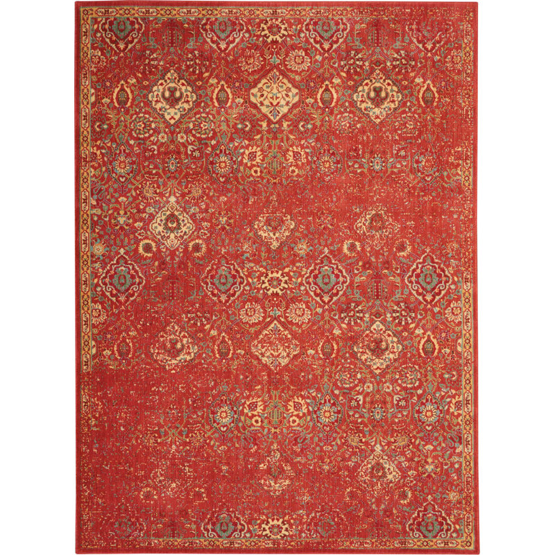 Tapis rouge d'inspiration persane Anastasia, Rectangle 7 pi 9 po x 10 pi 10 po
