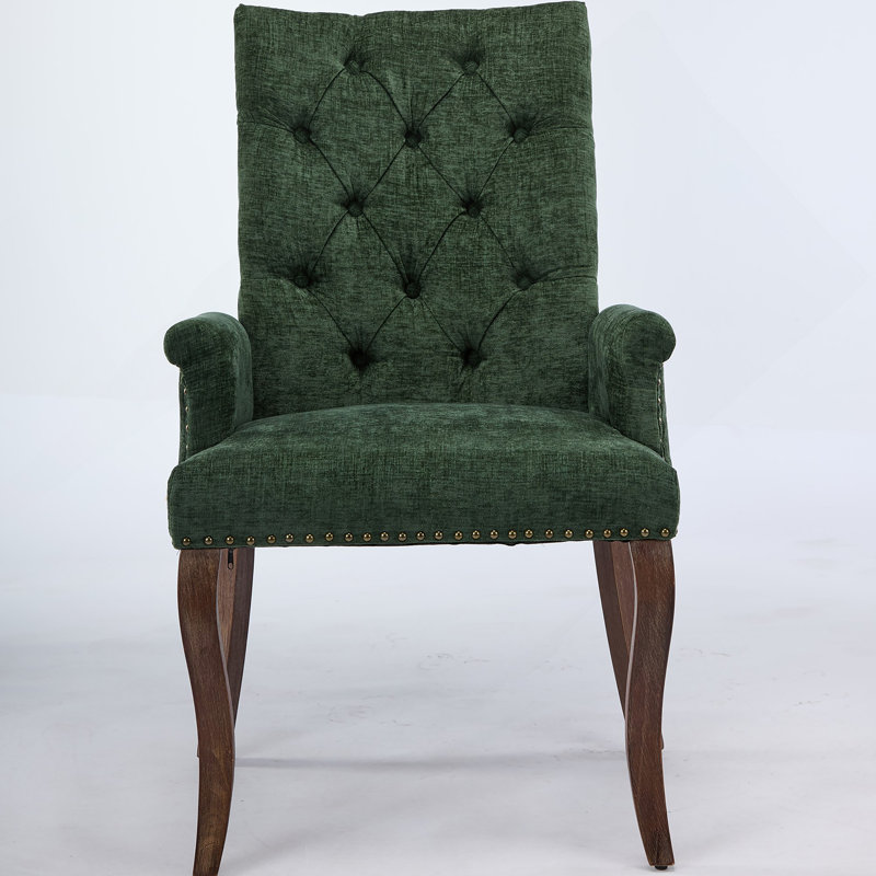 Elegant Upholstered Chenille Fabric Accent Dining Chair With Curved Solid Wood Legs And Tufted Design For Dining Room, Kitchen, And More
