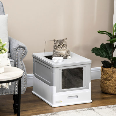 Enclosed Pet Toilet - Foldable, With Top And Front Doors, Gray Foldable Cat Litter Box Hooded, Smell Proof, Large Space,