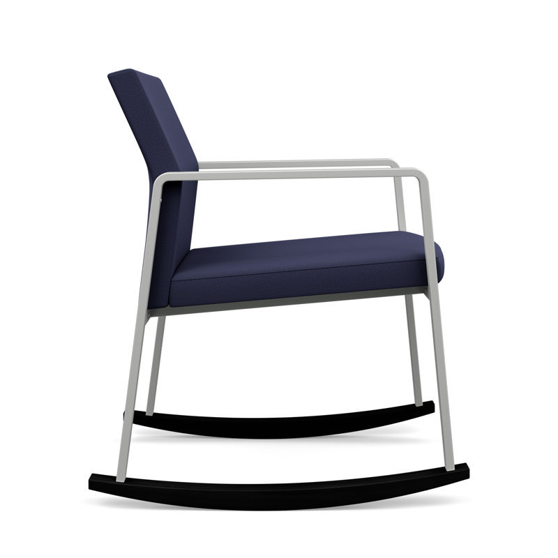 Chaise berçante Gansett, Argent, Portes ouvertes en tissu bleu marine