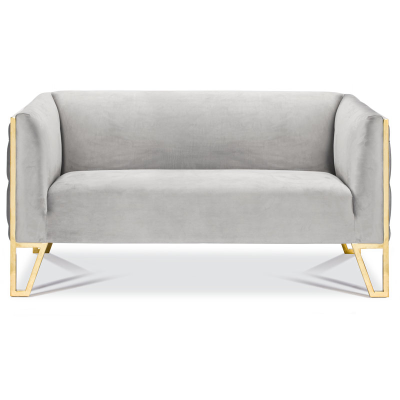Poston 62'' Velvet Loveseat, Polished Gold Steel