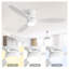 Ventilateur de plafond encastré en bois massif blanc mat 52 pouces avec télécommande, moteur à courant continu réversible pour un usage domestique-125410508